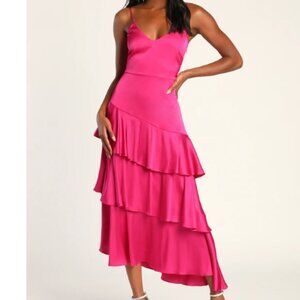 Lulu's Medium Hot Pink Ruffled Tiered Maxi Dress
